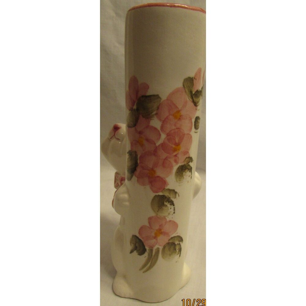 Vintage bunny rabbit vase pink flowers Weiss Brazil FTDA  pink nose - Picture 2 of 7